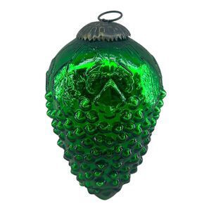 6" Green Mercury Glass Grape Cluster Pine Cone Heavy Christmas Ornament Vintage